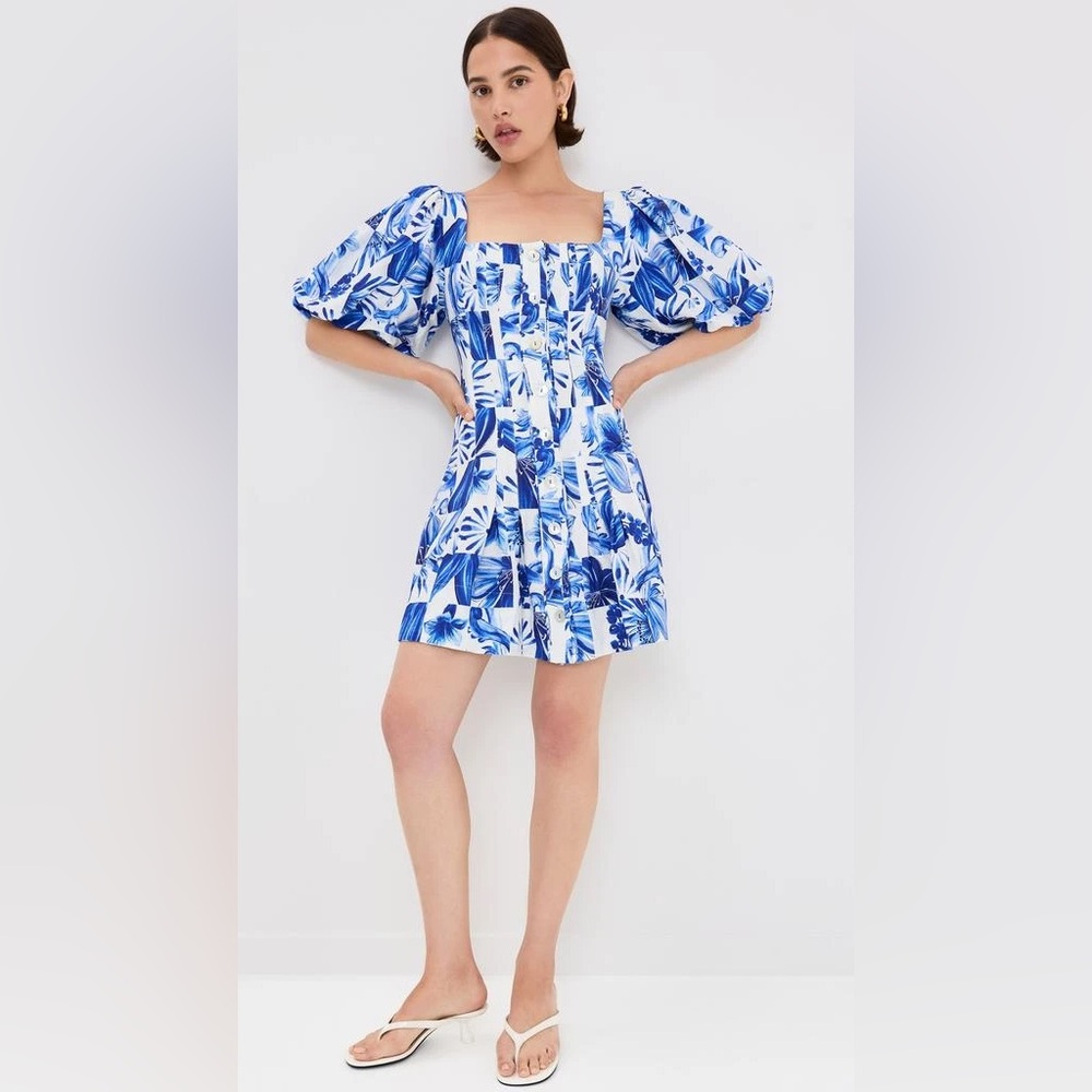FARM Rio Off-White Garden Tiles Plaid Mini Dress